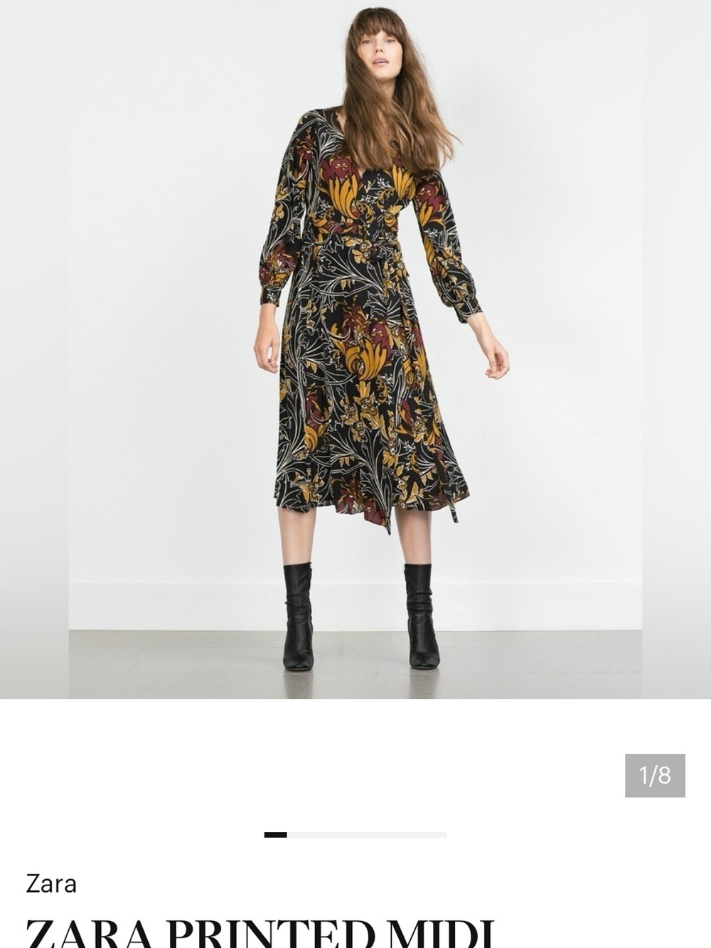 Zara Black Floral Midi Dress with Mustard and Maroon Print
